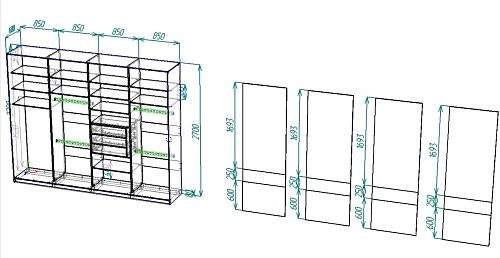 Шкаф-купе 4-дверный (349ВЕЗ-2) - фото 1