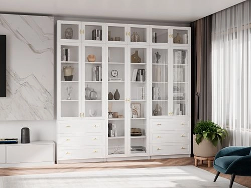 Шкаф Библиотека Билли Хелена-54 Белый/Золото - фото 1