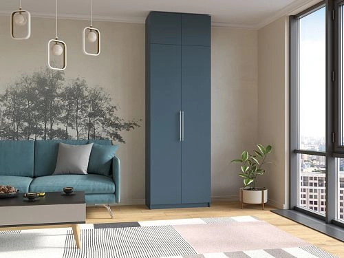 Шкаф распашной Калифорния-2 с антресолью Альби Полуночно-синий - фото 1