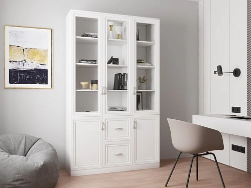 Шкаф Библиотека Библиограф 3.4 Рельеф Белый - фото 1