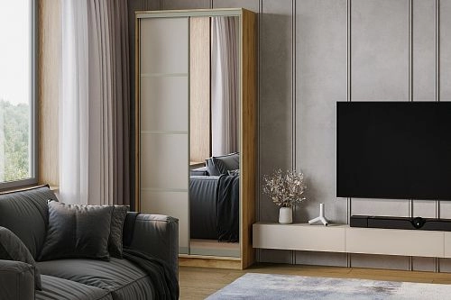 Шкаф-купе Борнео-2.4 Дуб Золотистый/Слоновая Кость - фото 1