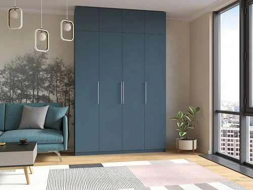 Шкаф распашной Калифорния-4 с антресолью Альби Полуночно-синий - фото 1