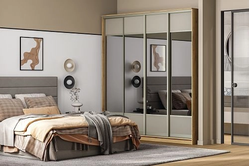 Шкаф-купе Борнео-4.6 Дуб Золотистый/Слоновая Кость - фото 1